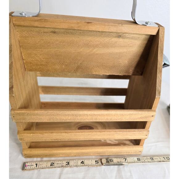 Wooden Bottle Tote w/Metal Handle & Bottle Opener "6 pack" 8.5"x8.5"x 6 - Picture 3 of 4